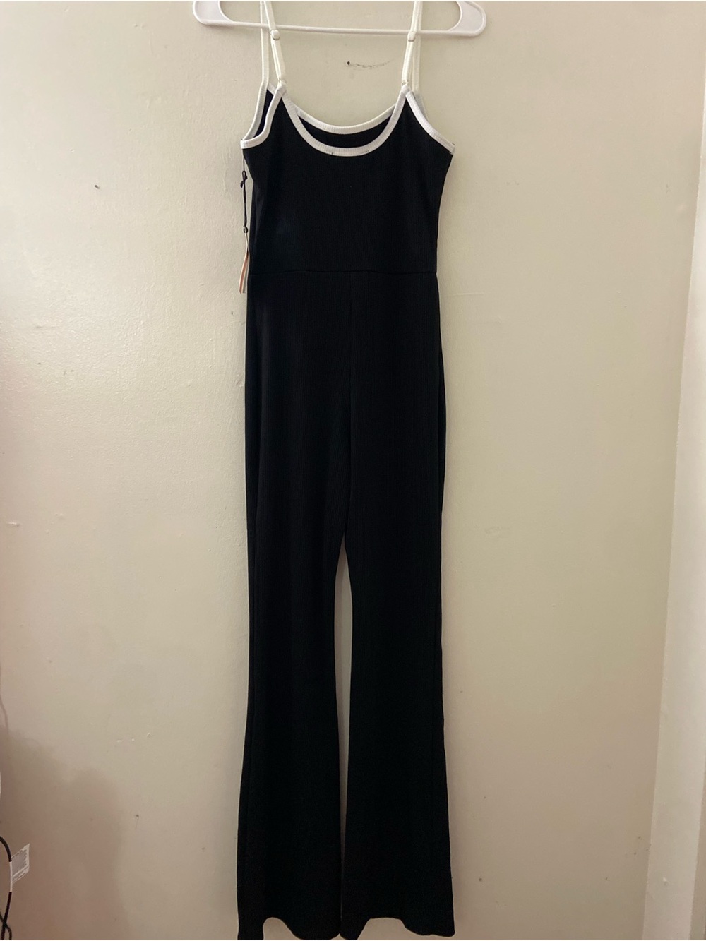 iris Black Jumpsuit with White Trim Spaghetti Straps